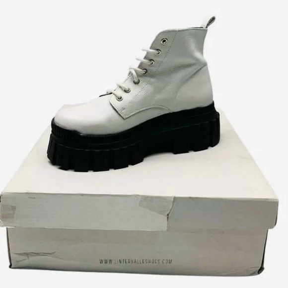 White Leather Combat Boots  L’Intervalle Size 38 - Picture 5 of 16